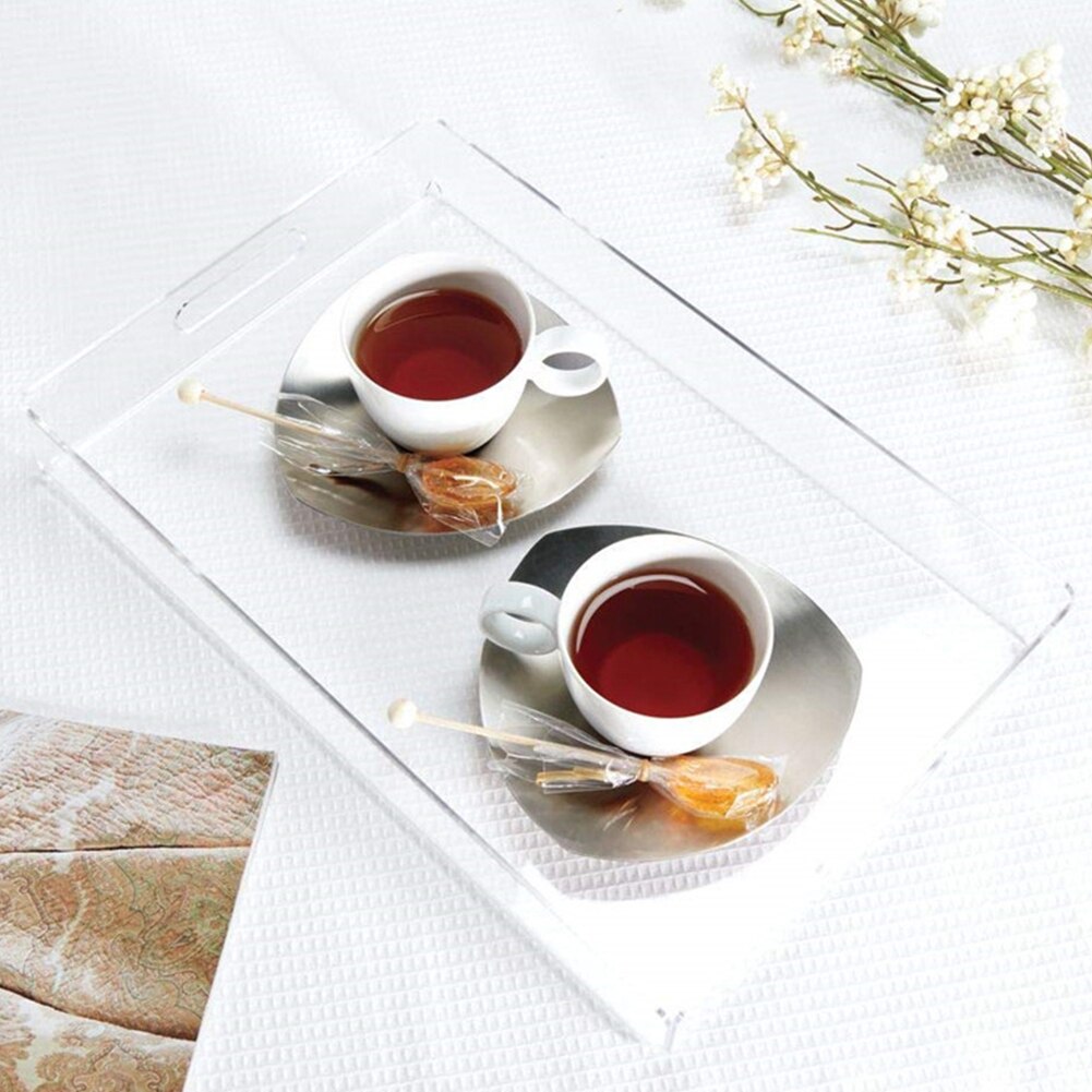 Klar akryl spildsikker sofabord morgenmad te servere madbakke med håndtag drikkefad madtallerken aftensmad oksebøf fru