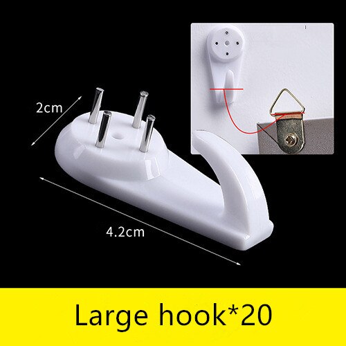 20pcs Multi Function White Plastic Invisible Wall Mount Photo Picture Frame Clock Mirror Nail Hook Hanger Seamless Nail: Large 20