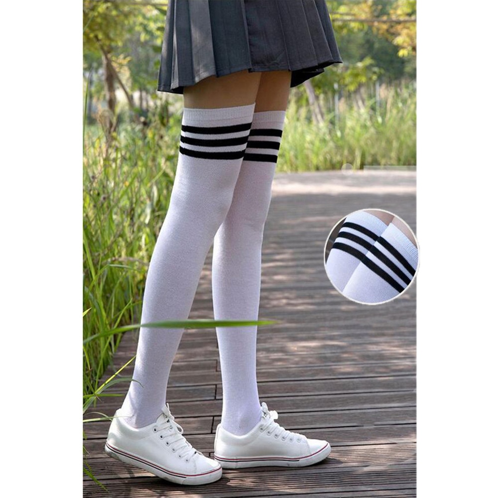 1 Pair Thigh High Over Knee High Socks For Girls Womens Students Striped Cotton Long Stockings calcetines mujer