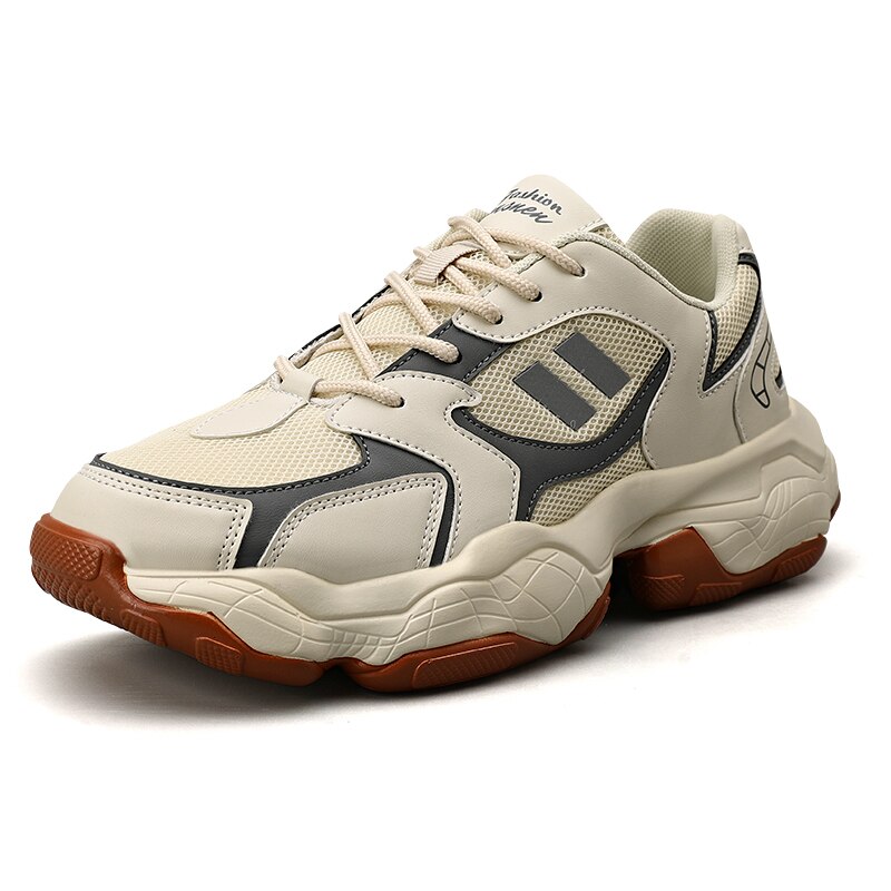 Explosion Men Sneakers Flats Platform Lace-Up Casual Breathable Male Trainers Outdoor Jogging Shoes Zapatillas Hombre: Beige / 10