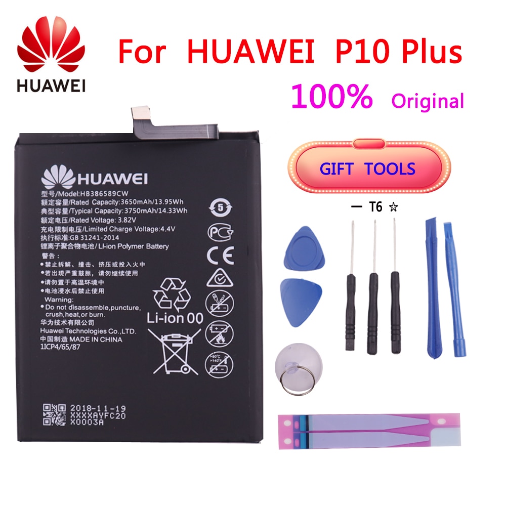 100% Original HB386589CW 3650mAh Battery For Huawei P10 Plus Batterie Bateria Accumulator Mobile Phone with tools