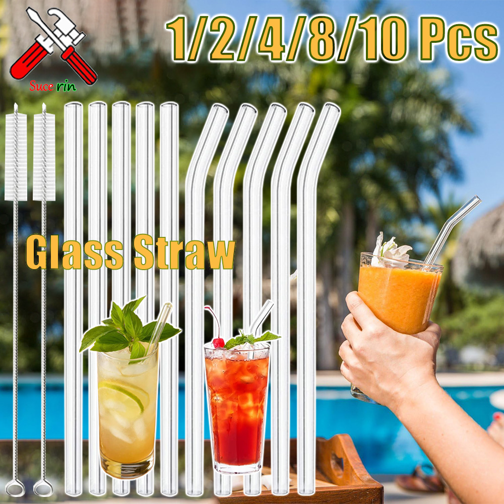 Paille en verre pour Smoothie réutilisable, pailles à boire transparentes pour Smoothie, Milkshakes, paille à boissons , 1 à 10 pièces