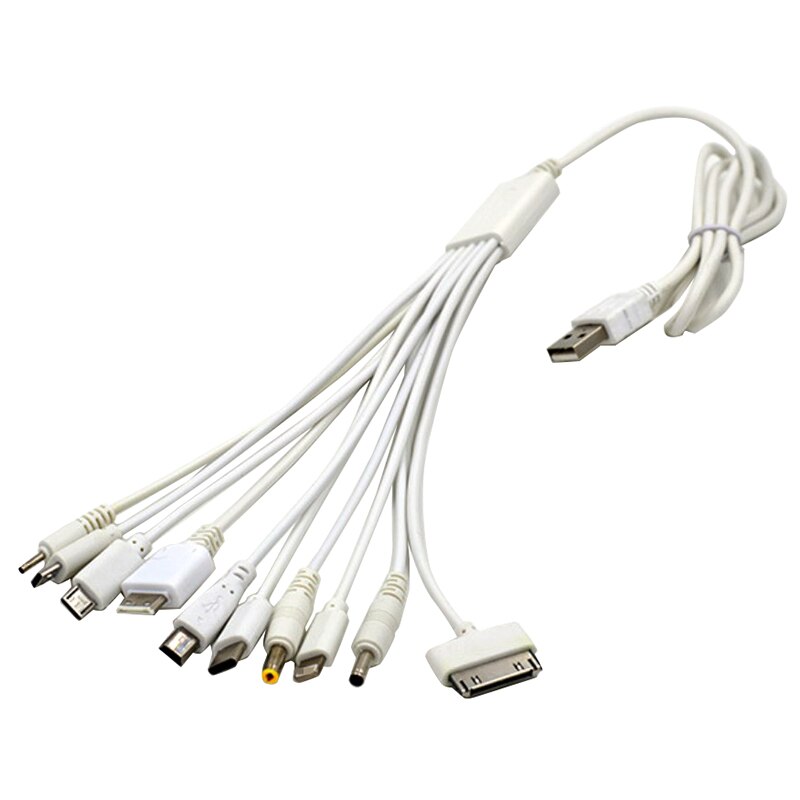 1 Pcs 10 In 1 Pin Multifunctionele Multi-Head Oplaadkabel Wit Universele Usb Datakabel kabel Oplader Multifunctionele
