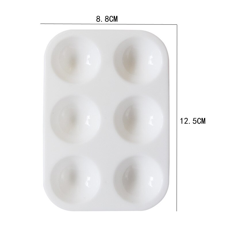 Paleta de pintura de arte rectangular para niños, de plástico de material pp 6 agujeros, color blanco grueso, suministros de colores simples, pintura básica, 1 ud.