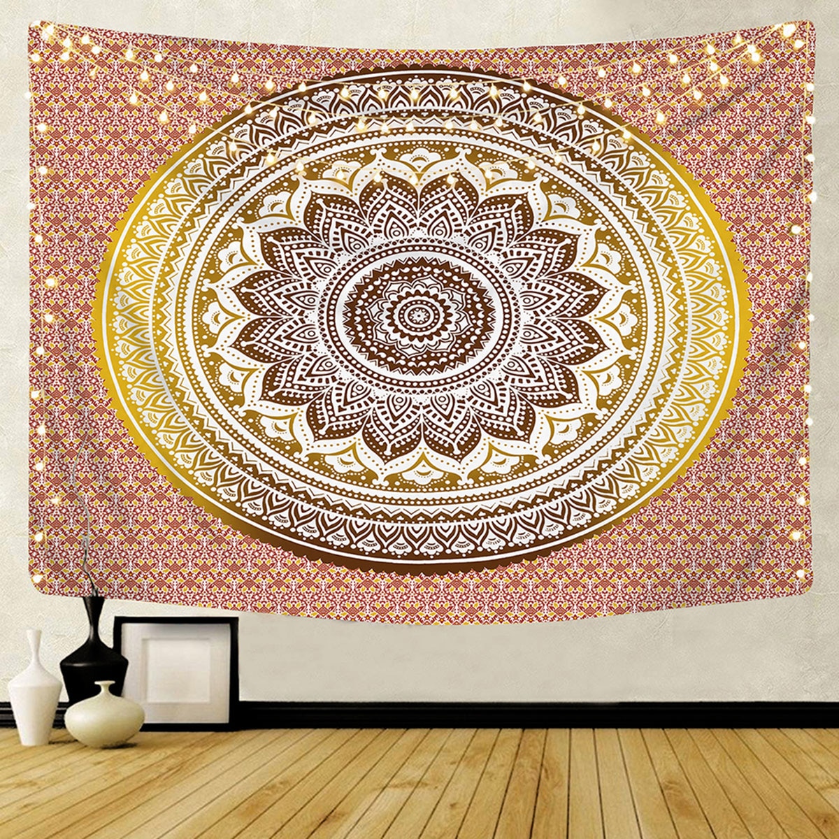 Tapiz de Mandala para colgar en la pared, decoración de dormitorio, tapices de tela psicodélicos Hippie, noche, Luna, playa, alfombra, decoración de casa