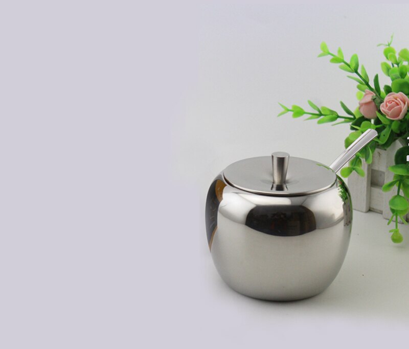Stainless Steel Sugar Bowl with Lid and Sugar Spoon, 450 Milliliter