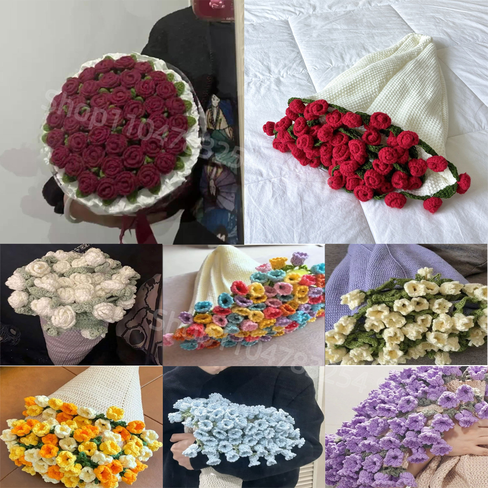 Färdig rosfiltströja handstickad rosbukett virkad filt liljekonvalj gör-det-själv-materialkit plädar