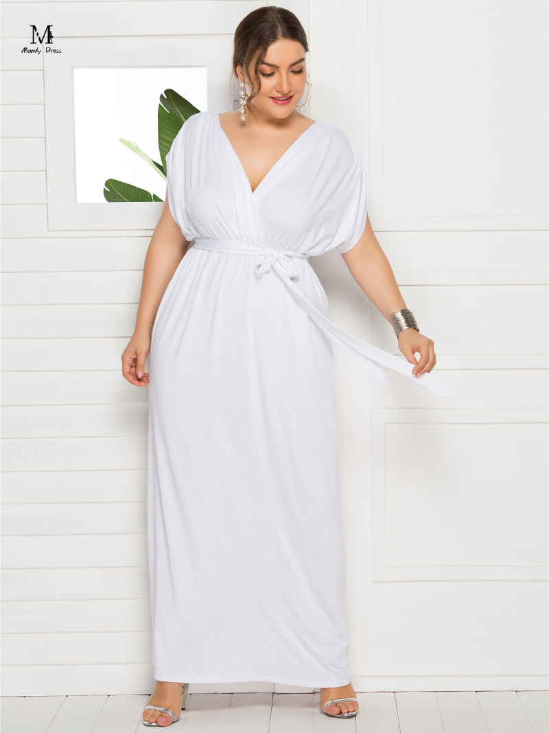 Vestido largo de talla grande para mujer, prenda de manga corta con cuello en V, holgado, informal, talla grande 4XL, 2023