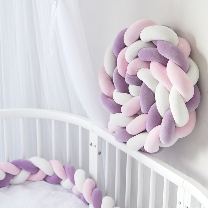 2M Baby Bumper Bed Braid Knot Kussen Kussen Bumper Baby Bebe Wieg Protector Cot Bumper Room Decor Nordic Weven suikerspin: pink white purple