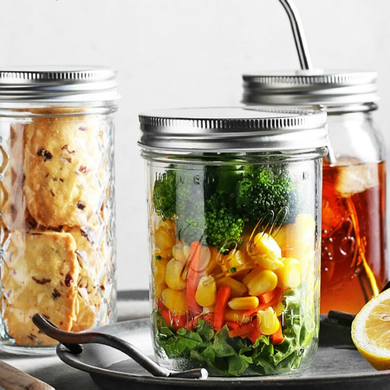Mason Jar Glass Bottle with Lid Coffee Mug Fruit Saland Juice Sauce Camera Food Storage Container Sealed Tank Props Light Bottle