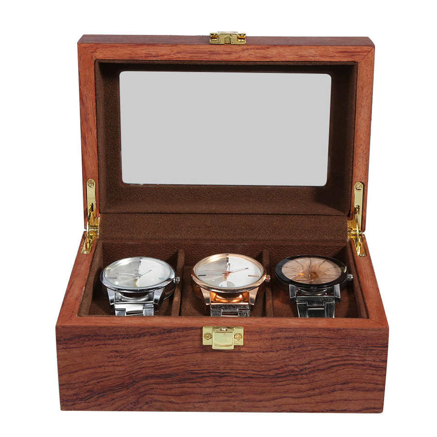 Horloge Doos 3 Slots Horloge Case Horloge Case Classic Houten Horloge Doos Met Glazen Deksel Verwijderbare Horloge Kussens Horloge Case horloge