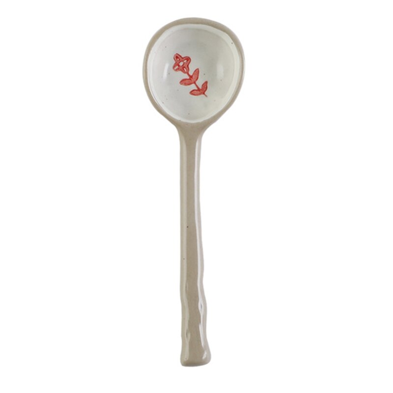 Cuillère en céramique de Style japonais, cuillère de table en céramique peinte à la main: Red flower