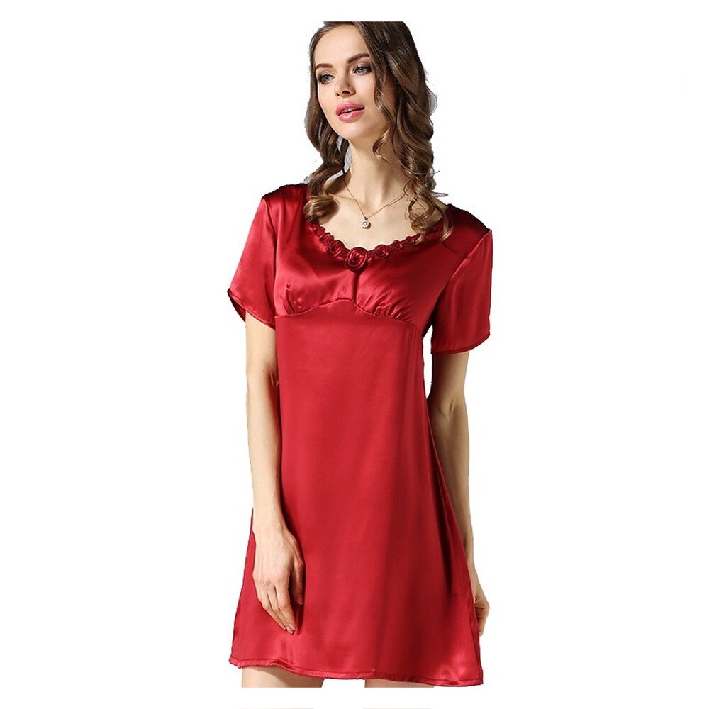 Vrouwen Lente En Herfst Zijden Pyjama 100% Natuurlijke Moerbei Zijde Korte Mouwen Nachthemd Nobele Zijde Thuis Kleding Pyjama