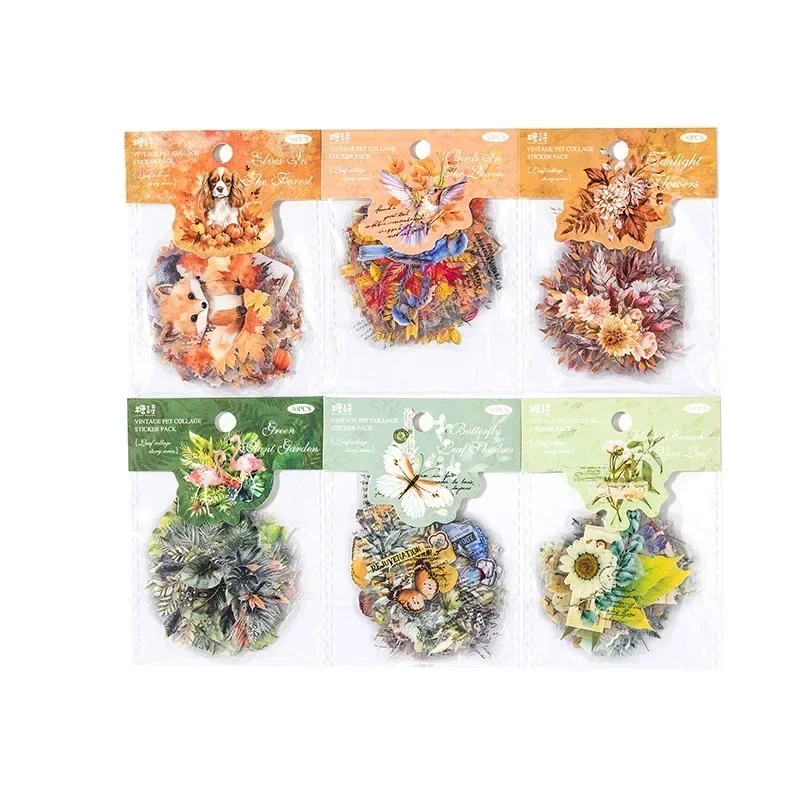 30Sheet Scrapbook Supplies PET Sticker Bag leaf Collage Story Retro DIY Decorative Handbook 110*78mm Materials Package
