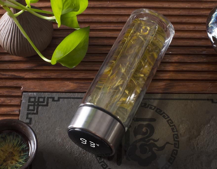 Dubbelwandige glazen waterflessen met thee-infuser, slimme drinkflessen voor zakelijk gebruik, draagbaar voor mannen