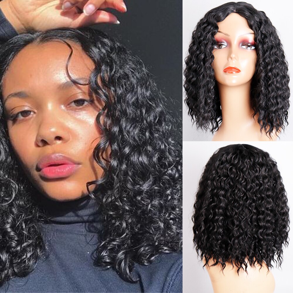 Synthetic Deep Wave Wigs with Head Wraps Short Bob Curly Headband Wigs for Black Women Kinky Curly Head Band Wig Peruca Cosplay: 1B/30HL