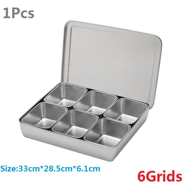 1-4-6-8Grids 201Stainless Steel Seasoning Box Rectangle Hotel Kitchen Supplies Multifunction 2020NEW Utensils: Grid6