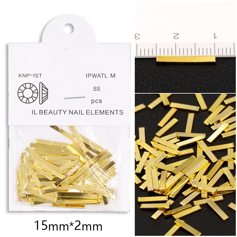 100 st/påse guldtacka silver svart 3d metall nageldekorationer legering berlocker för naglar tillbehör tillbehör verktyg 5 längder: 15mm guld