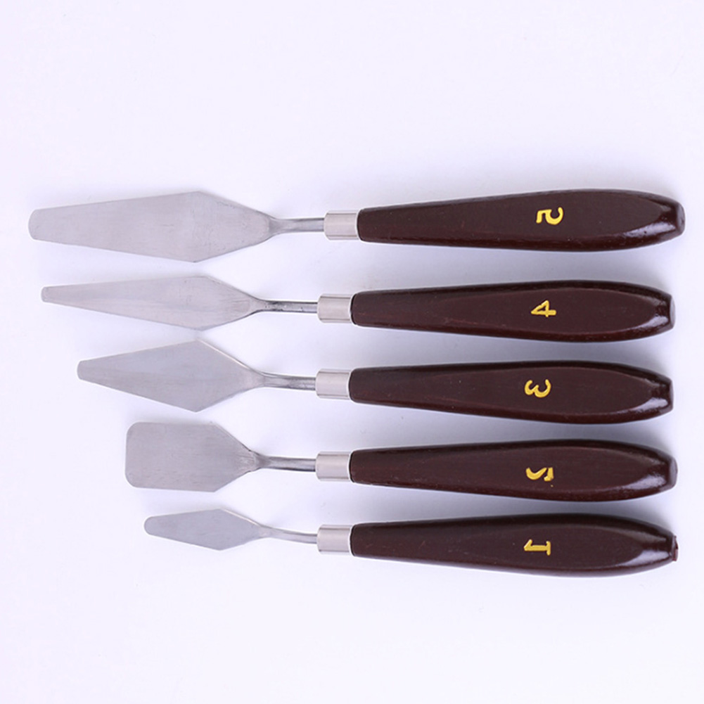 5pcs Artist Wooden Handle Tools Oil Painting Spatula Mixing Scraper Paint Palette Stainless Steel