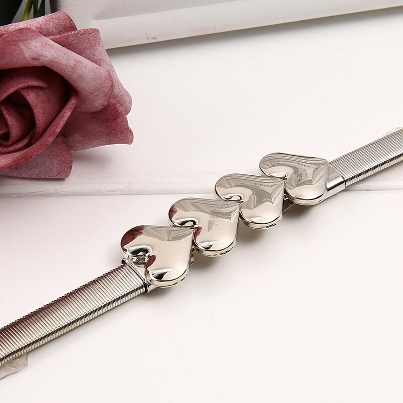 Women Solid Belts For Dress Ladies Gold Silver Love Pattern Belt Female Luxury Belts Chain Stretch Elastic Belt