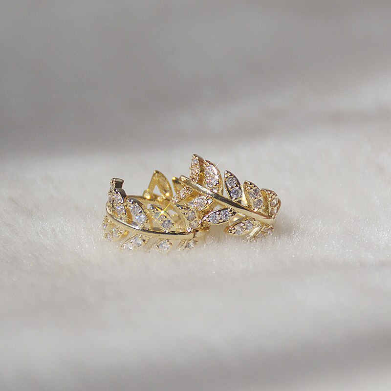 Exquisite Gold Bladeren Cirkel Stud Oorbellen Voor Vrouwen Aaa Zirkoon Shiny Rhinestone Oorbel Bruiloft Verjaardag Sieraden