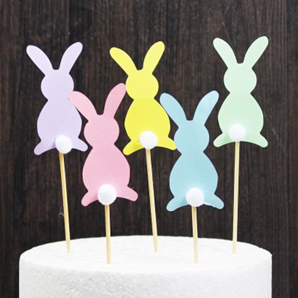 5 Stks/pak Beeldje Feestartikelen Happy Easter Mooie Decoratie Diy Cake Topper Inserts Leuke Konijn Engagement Grappige Verjaardag