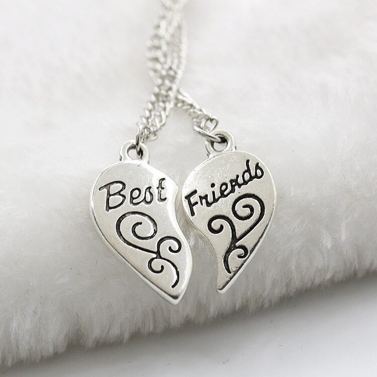Best Friends gold heart pendant bestie heart Mosaic pendant engraved necklace: Default Title