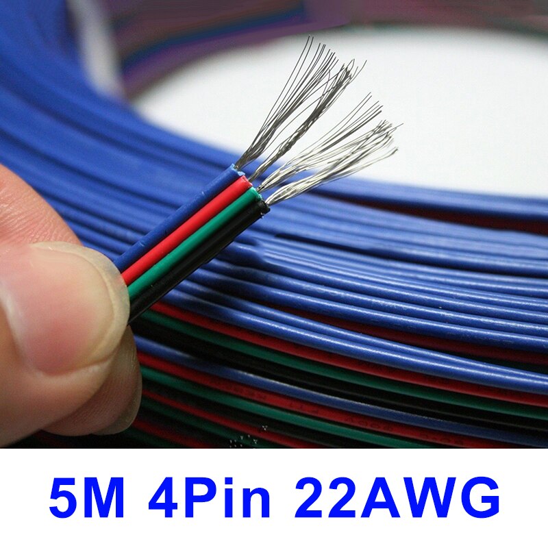 4-Pin Black/Green/Red/Blue Wire RGB Extension Cable Cord 22AWG DC 12V LED Extend Wire Connector For 3528 5050 LED Strip Light