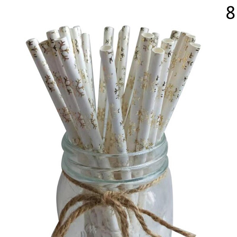Christmas Paper Straws Snowflake Drinking Straw Merry Christmas Decorations For Home Xmas Year Party Supplies: N8