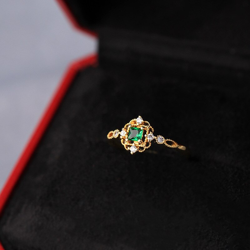 Italienische handwerkskunst, silber, vintage-stil, hofstil,  s925 silber-vergoldete ringe mit zirkonia, ausgehöhltes kleeblatt mit vier blättern, schlichtes temperament