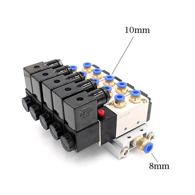 12/24 V DC 110/220 V AC Multi Option 4V210-08 Pneumatischer Magnetventilblock mit Schalldämpfer-Fitting-Basisverteiler 2/3/4/6 Wege