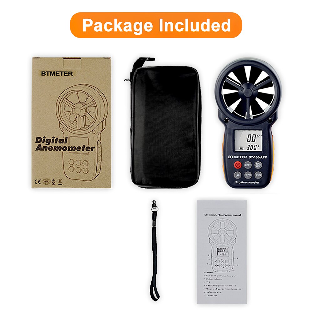 Digital Anemometer Handheld Wind Speed Meter BT-100 For Measuring Wind Speed, Temperature And Wind Chill With Backlight LCD