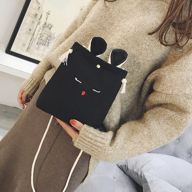 Mode Kleine Verse Kat Oor Linnen S Bag