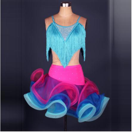 Ballsaal Randbereich Latein tanzen kleid frauen wettbewerb profi quaste elegante Senior für mädchen wettbewerb kleider damen Tango: See Blau / XXL