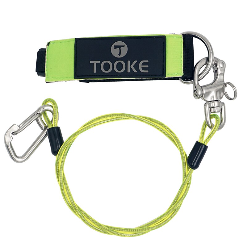 Underwater Freediving Diving Lanyard 316 stainless steel Rope With Carabiner Swivel Snap Loose Safety Cable Security Wristband: Green With Rope