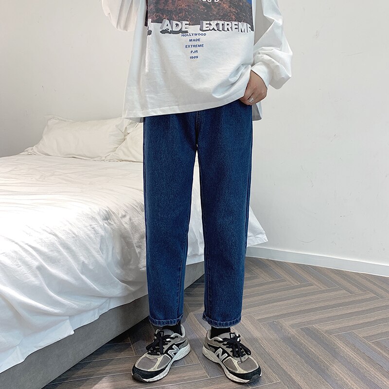 Singleroad heren jeans oversized wijde pijpen casual broek japanse streetwear heren denim broeken kleding jeans voor heren: Blauwe spijkerbroek heren 1 / Aziatisch -2xl( eur l)