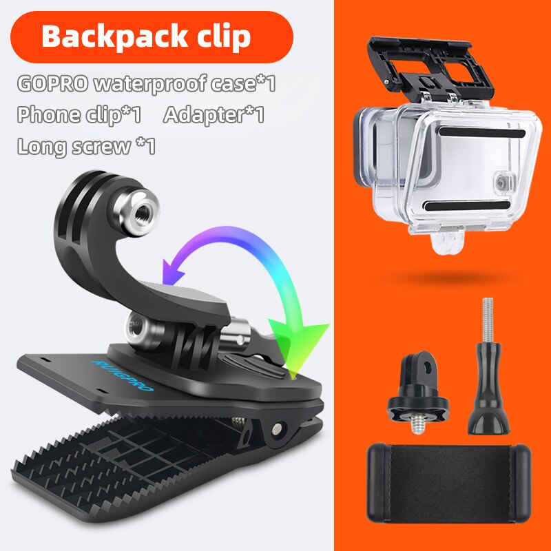 JINSERTA, Clip para mochila de rotación de 360 grados para GoPro Hero 7 6 5, pinza mochila para portátil para DJI OSMO ACTION, SJCAM, Xiaomi yi: Set5