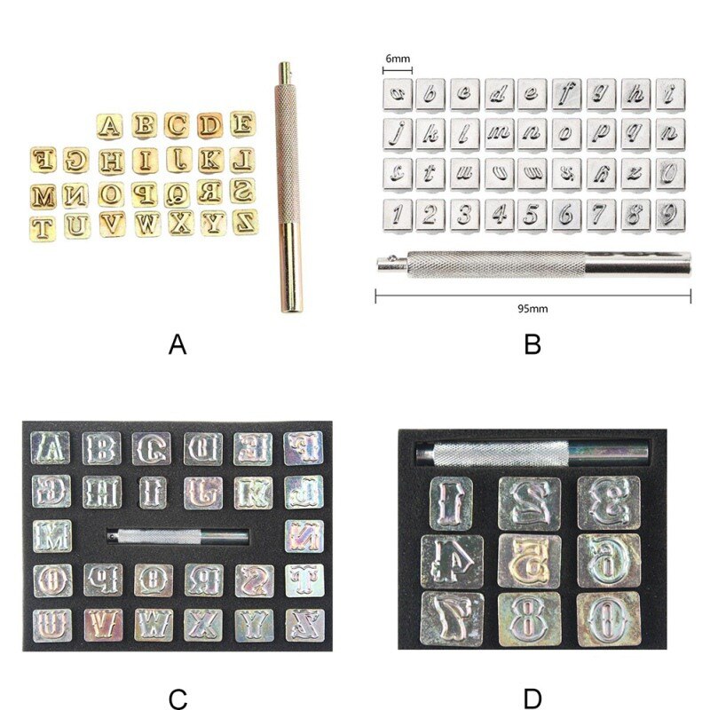 Juego de Herramientas de sello de cuero con letras digitales, juego de sellos de Metal para el hogar, herramienta de Sello de cuero desmontable