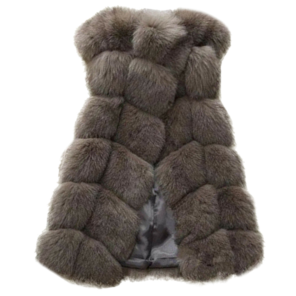 Faux Fur Jas Herfst Winter Vrouwen Mode Ongedwongen Warme Slim Mouwloze Faux Vos Bont Vest Winter Vrouwen casaco feminino: Dark Grey / S