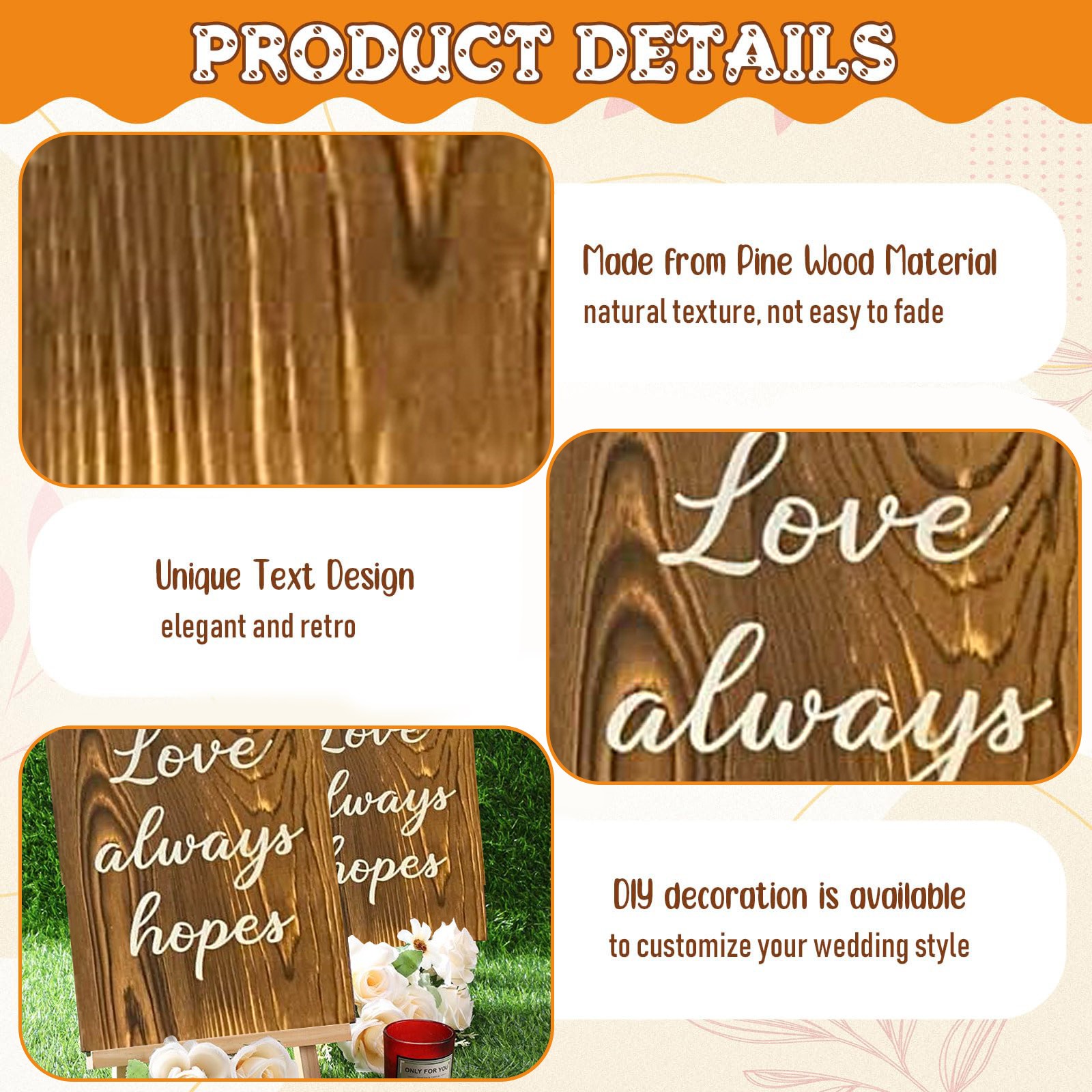 Træskilte til bryllupsgangen bryllupsskilt kærlighed er tålmodig, venligt træskilt til bryllup, vægdekoration til bryllupsdag