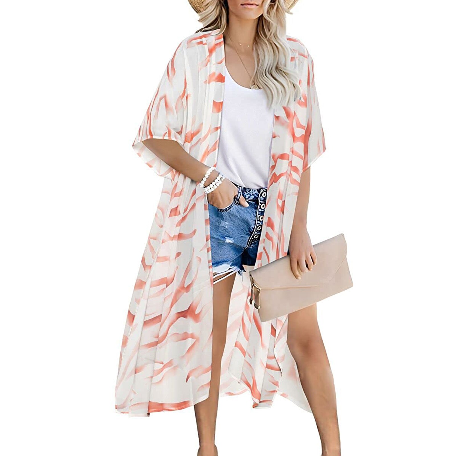 Bata transparente para mujer, Blusa de gasa con estampado único, protección solar, Media manga, Bikini, cárdigan, falda Bohemia con abertura larga, 2022