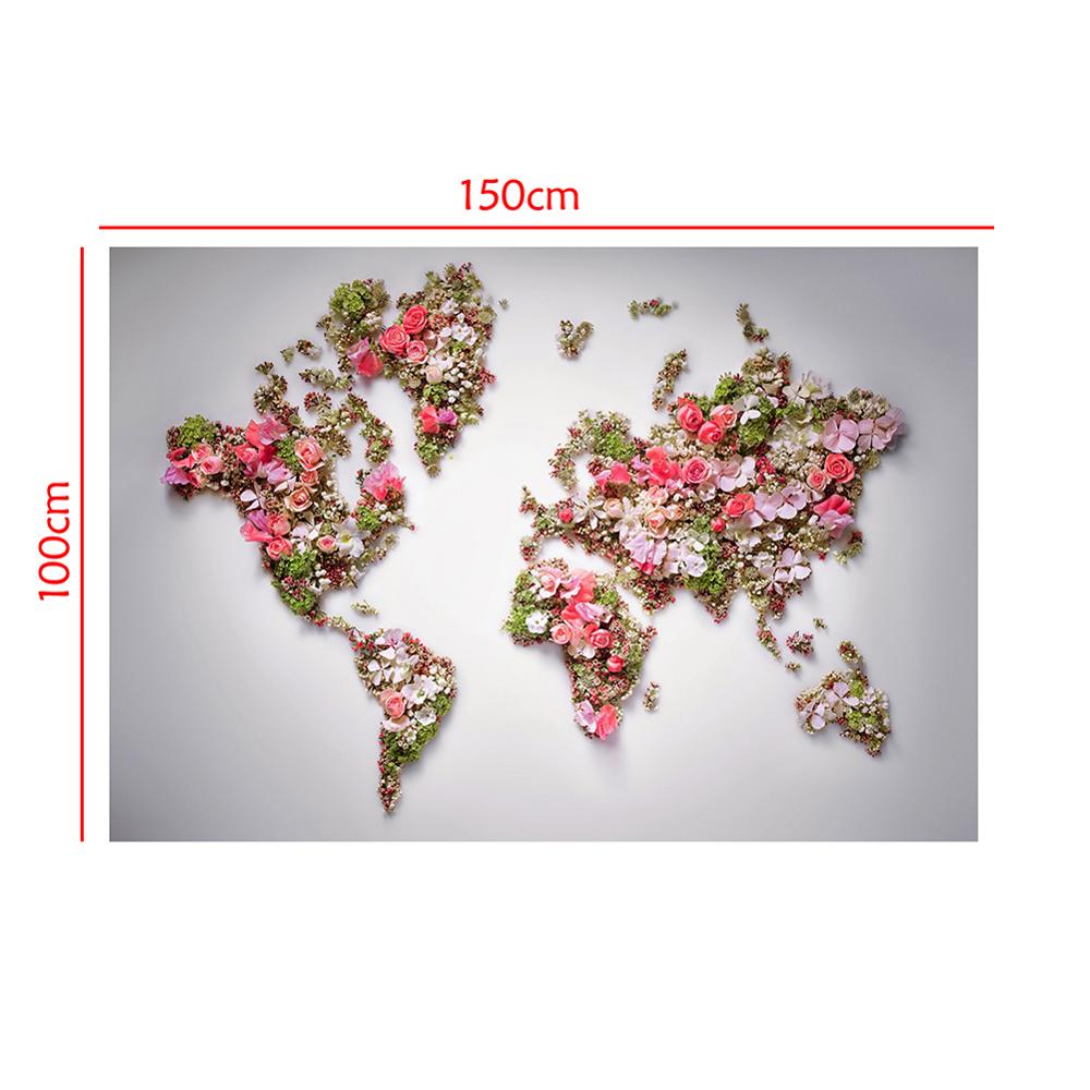 150X100 Cm Niet-geweven Diy Wereldkaart Plaat Patroon Gemaakt Met Mooie Bloem Voor Muur Decor