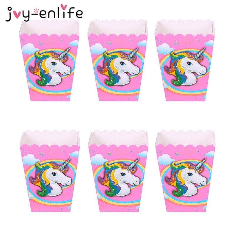 6 st unicorn party popcorn lådor diy födelsedagsfest dekor unicorn tema party popcorn väskor baby shower barn favoriter
