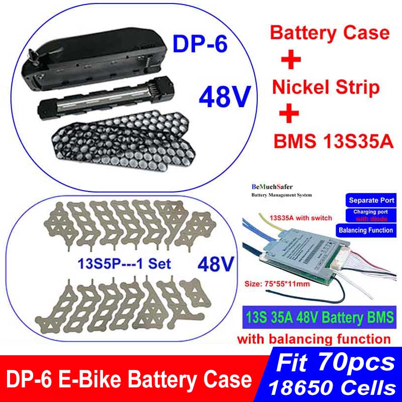 DP-6 E-rower bateria Obudowa 36V 48V 52V pusty skrzynka dopasowanie 70szt. 18650 komórki 10S7P 13S5P 14S5P nikiel rozebrać się 35A BMS dla DIY DP6 eBike: Lawenda