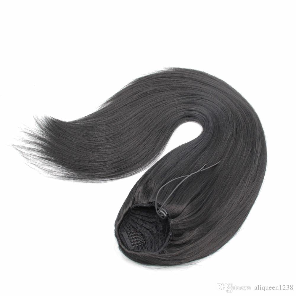 Lm Paardenstaart Trekkoord Straight Lint Paardenstaarten Clip In Hair Extensions 55 Cm, 22 "Pony Tail Paardestaart Synthetische Haarstukjes