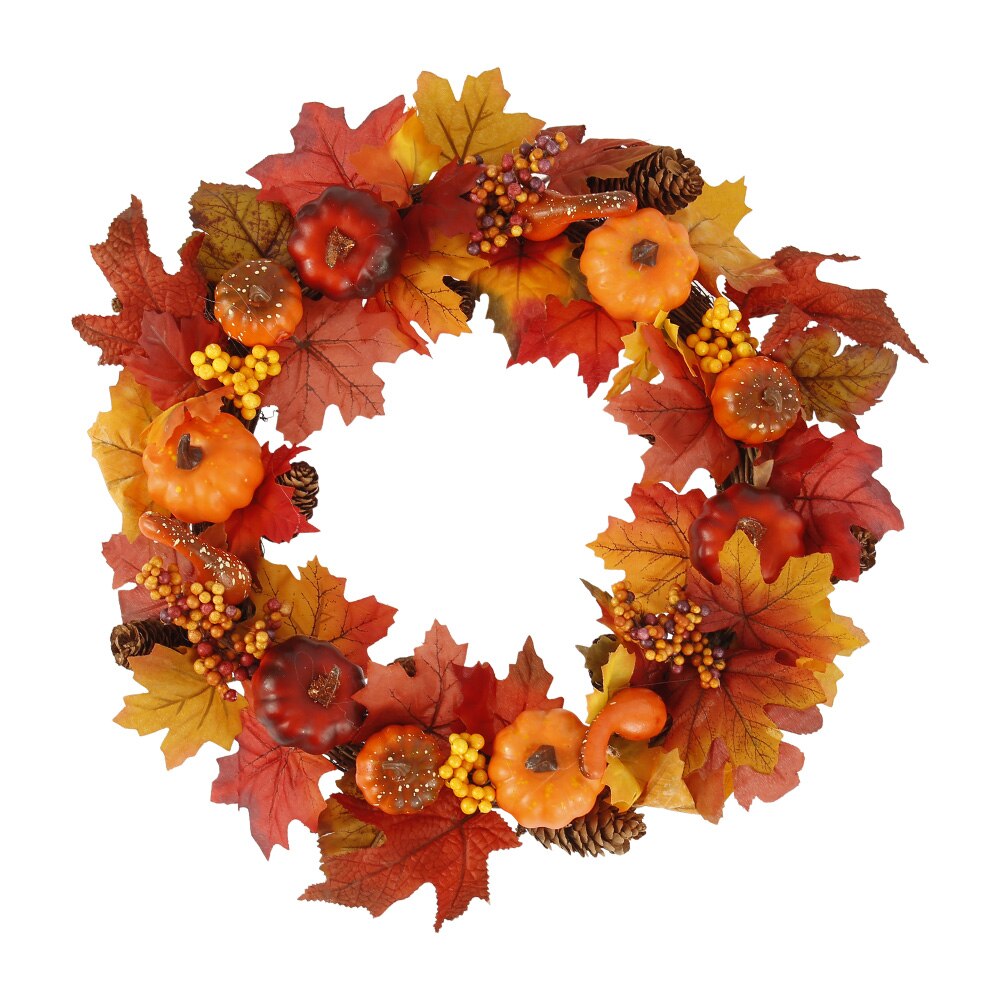 45cm Autumn Maple Leaves Leaf & Pumpkin Wreath Door Wreath Artificial Pumpkin Berries Pine Cone Maple Manmade Garland