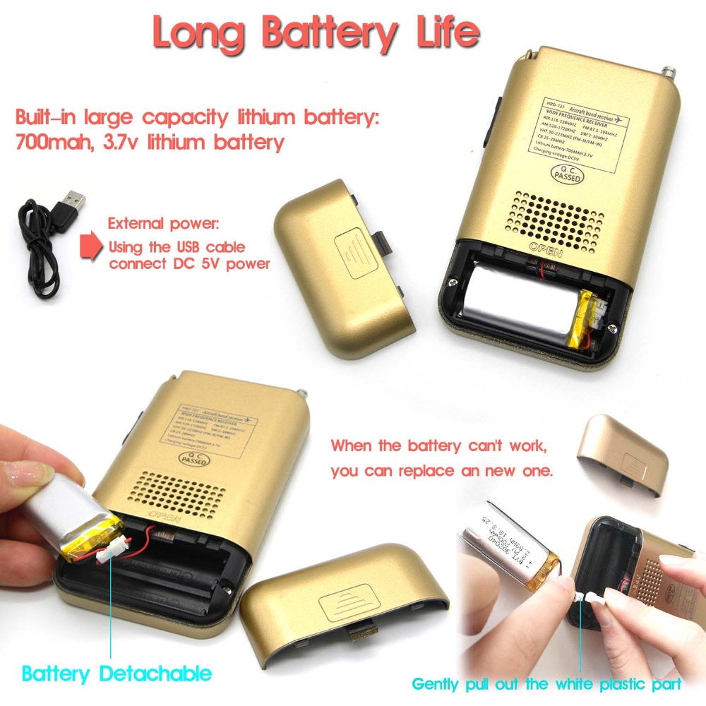 Aircraft Band Radio Receiver VHF Portable Full Band Radio Recorder for AIR/FM/AM/CB/VHF/SW Radio