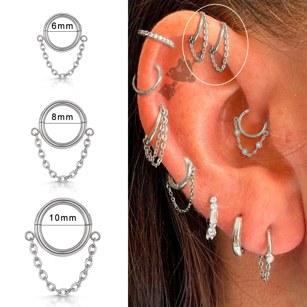 1Pc Roestvrij Staal Eenvoudige Septum Piercing Neus Ringen Vrouwen Oorringen Met Ketting Goud Kleur Tragus Toren Oor Piercing Sieraden: WHITE / Licht Geel Kleur