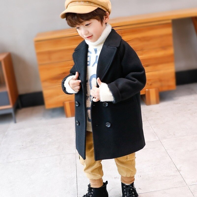 herbst Winter Neue Kinder Kleidung drehen-unten Kragen Wolle Jacke Mantel Kinder Jungen Casual Einreiher Outwears d01