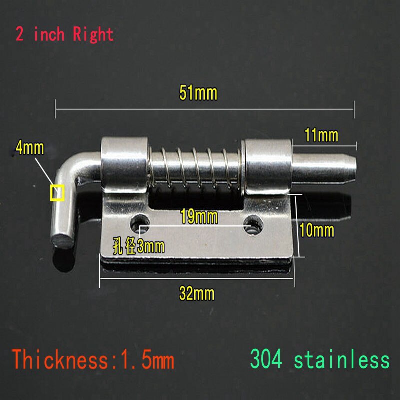 1Pc Long Silver Door Latch Sliding Lock Barrel Bolt Latch Hasp Staple Gate Safety Lock Latch Barrel Bolt Latch Spring Barrel: 2inch-Right